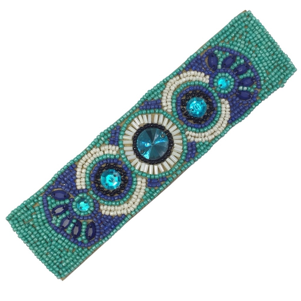 Blue & White Seed Bead Cuff Bracelet